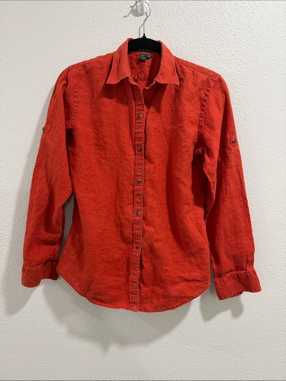 Lauren Ralph Lauren Red Button-Down Shirt 100% linen - soft!